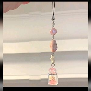 Wishing Bottle Shell & Starfish Charm Phone Strap In Pink Or Blue